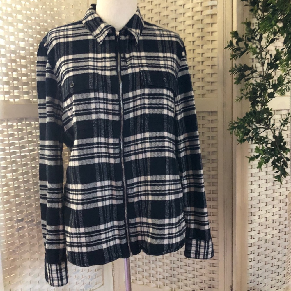 Chaps Black and White Plaid Zip Up